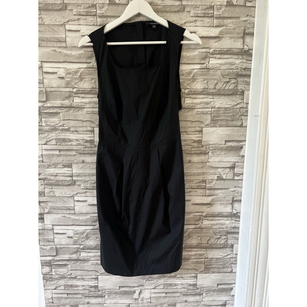 Club Monaco Black Cotton Square Neck Midi Slit Back Pencil Cocktail Dress 8